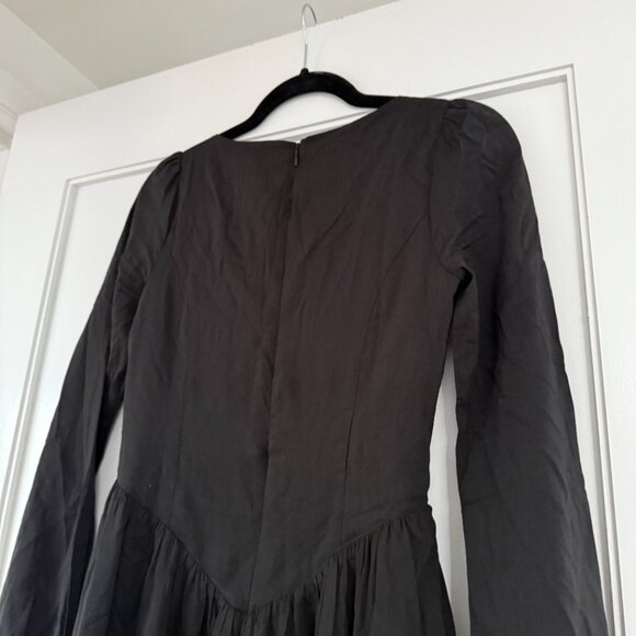 NWT Reformation Oria Midi Dress Sz 0 Black Scoop Neck Basque Waist Long Sleeves - Picture 11 of 11